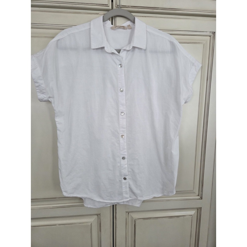 Soft Surroundings Button Up Tencel Top Women's P Small White Crisp Classic